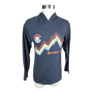 Breckenridge Mountain Style Hoodie Ski Long Sleeve Tee T Shirt Top Gray Sz Sm
